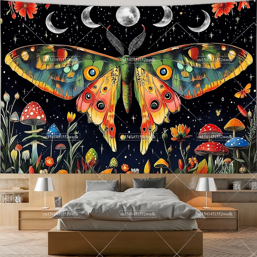 Boho Butterfly Tapestry Flower Moon Wall Tapestry Botanical Aesthetic Room Decor Moon PhasesTapestries Home Decoration Posters