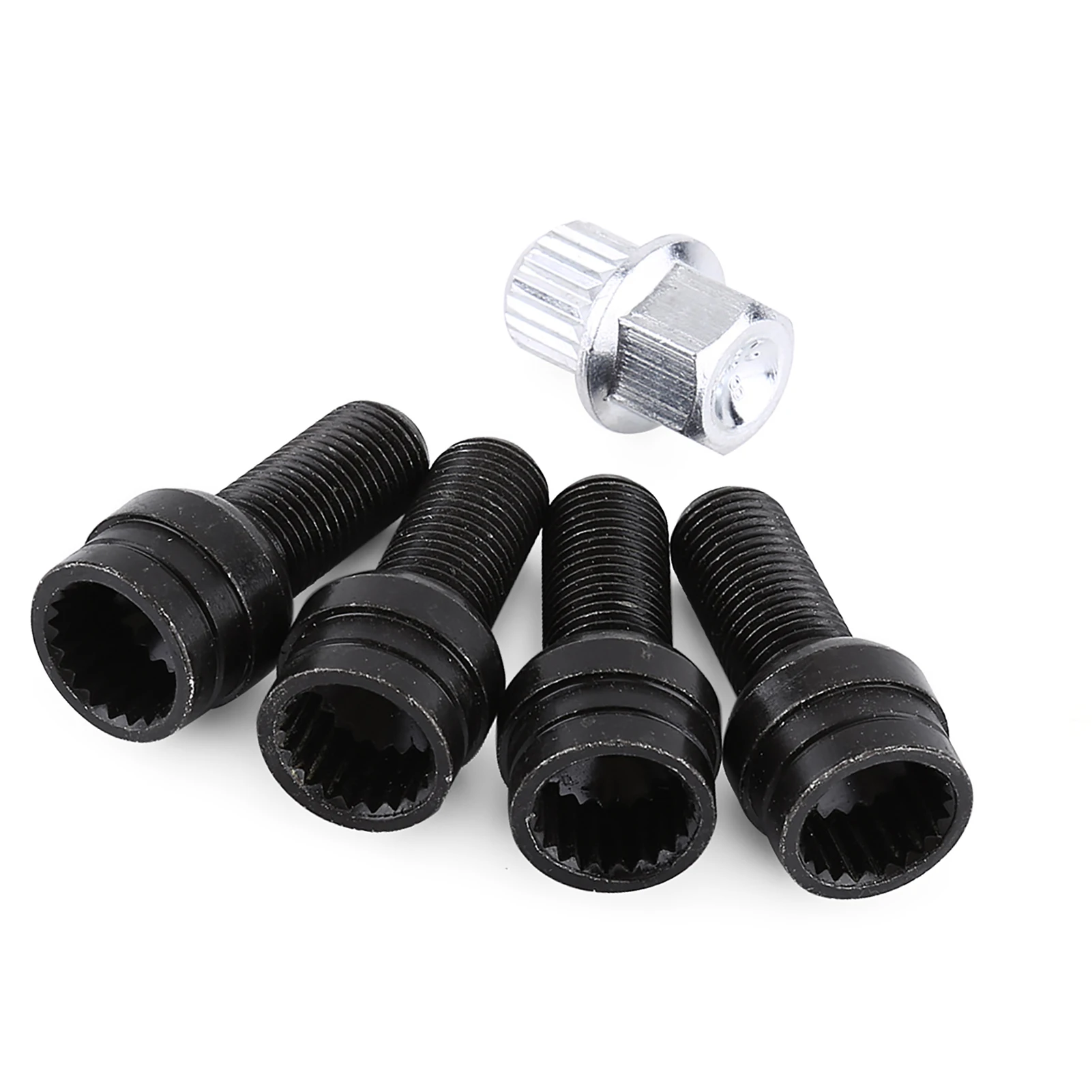 Black Steel Wheel Bolt Lock Set with Key - 4+1 M14×1.5mm Security Lug Nuts Anti Theft System for Cars SUVs Easy Installation