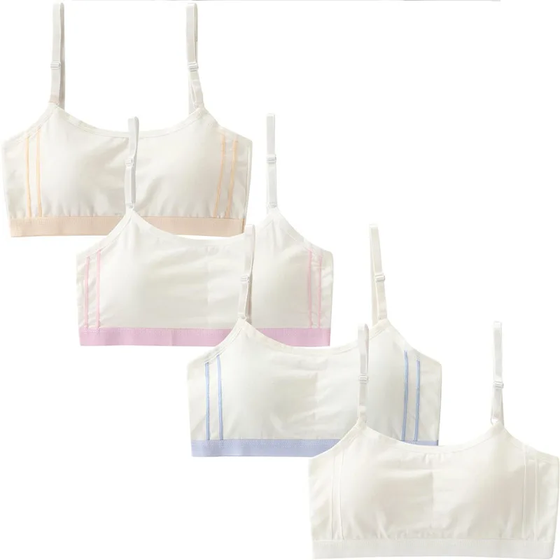 Girls Training Bras Seamless Teen Girls Sports Bras Adjustable Straps Tween Bras for Girls 10-16 Removeable Padding | Pack of 4