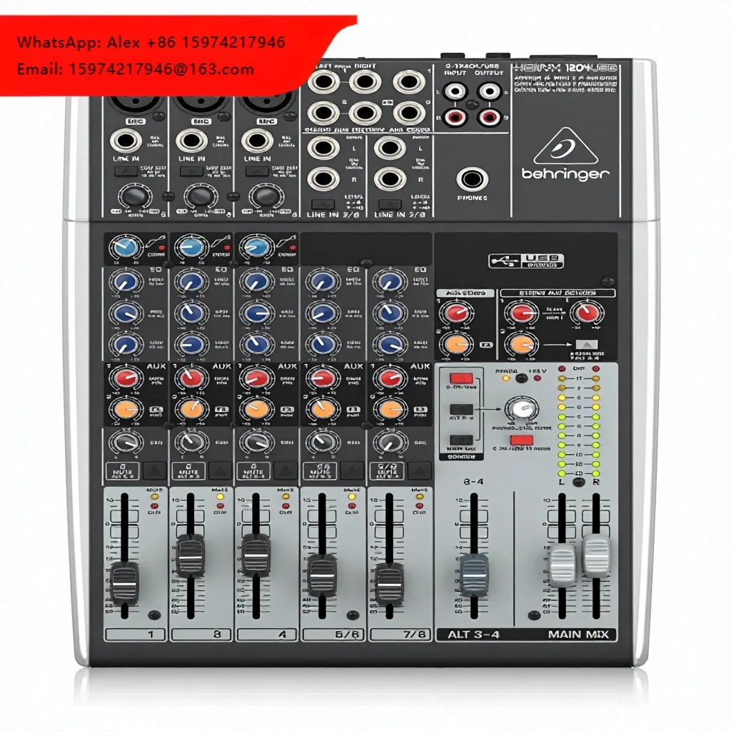 Mezclador Behringer XENYX 1204USB Premium de 12 Entradas, 4.0 Canales y 2 Buses, Preamplificadores de Micrófono XENYX, Compresores, Ecualizador Británico, Interfaz USB/Audio