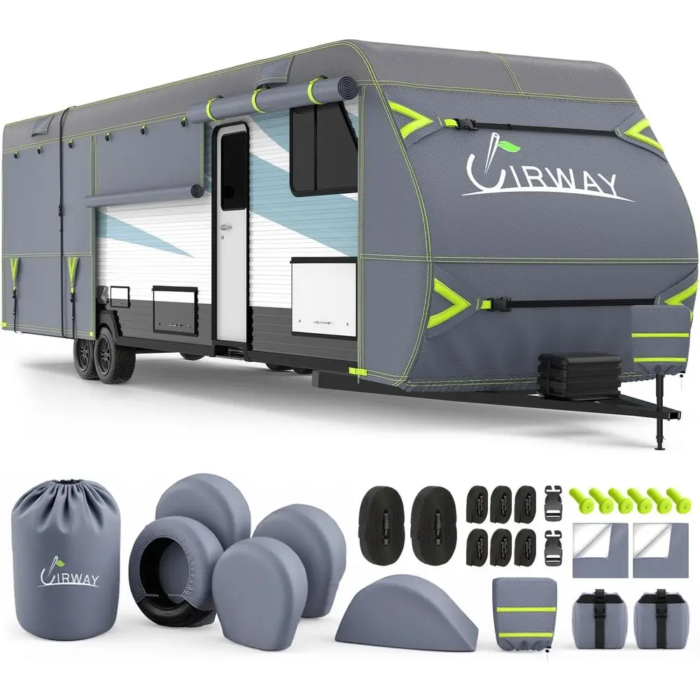 

Oxford RV Cover Travel Trailer 27-30 футов, модернизированный водонепроницаемый чехол для кемпера для игрушечной линейки, ветрозащитный сверхмощный фургон для тяжелых условий эксплуатации, зима