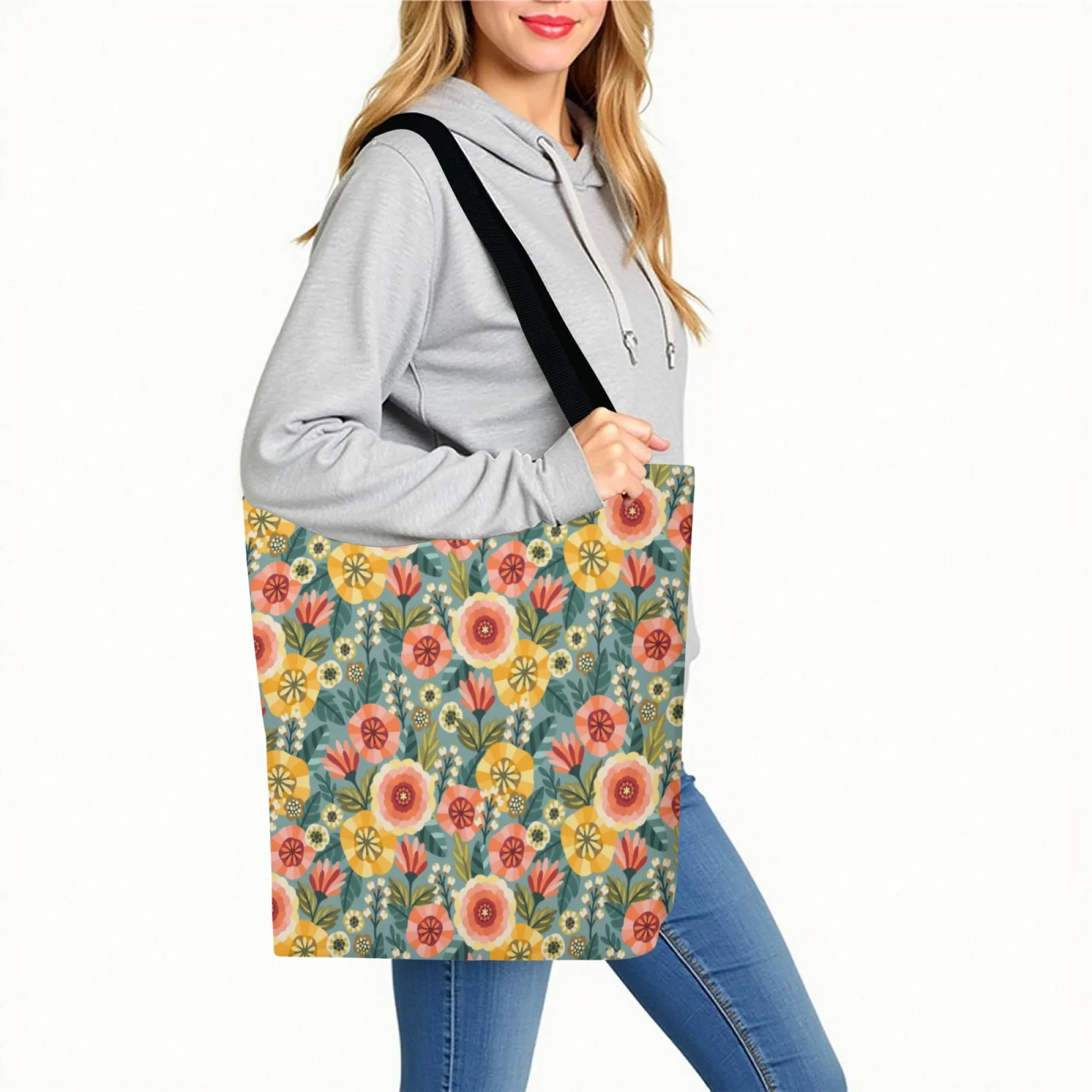 حقيبة كتف نسائية من القماش الكتاني على شكل زهور ريترو، حقيبة كتف على شكل زهرة فنية قابلة لإعادة الاستخدام لحقيبة يد متينة خفيفة الوزن على طراز الشارع اليومي #2