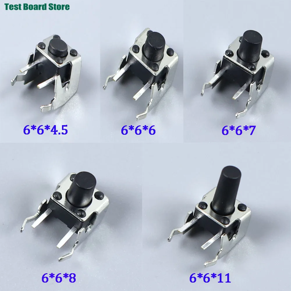 50/100Pcs 6x6 PCB Momentary Tactile Tact Push Button 4-Pin Self-reset Switch Right Angle With Stent 6*6*4.5/6/7/8/11mm