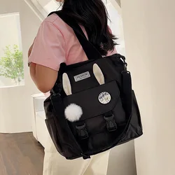 Borsa a tracolla per trucco di grande capacità per studentesse Borsa tote alla moda coreana Orecchie di coniglio Borsa a tracolla fresca in tinta unita A caso