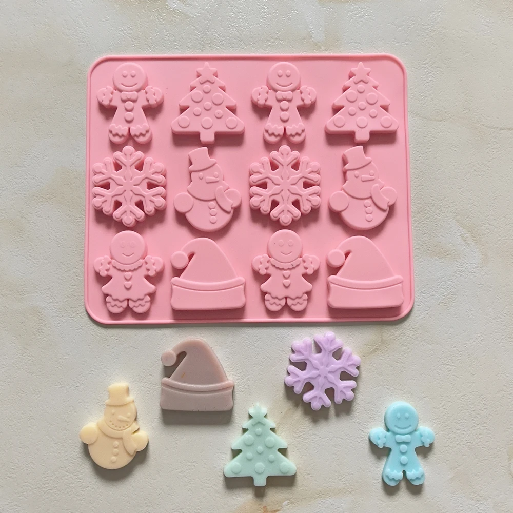 1pc Christmas, 12 hole hat, snowman, gingerbread man shaped silicone mold, used for chocolate, desserts, cookies