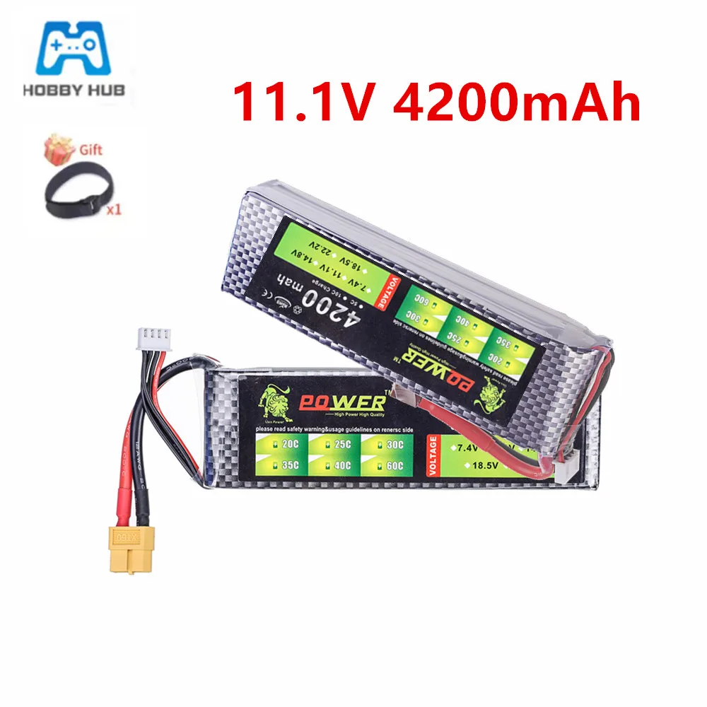 

11,1 В LION Power 3S 4200 мАч Lipo аккумуляторная батарея 60C для радиоуправляемого самолета, квадрокоптера, радиоуправляемого внедорожного гоночного автомобиля, автомобиля