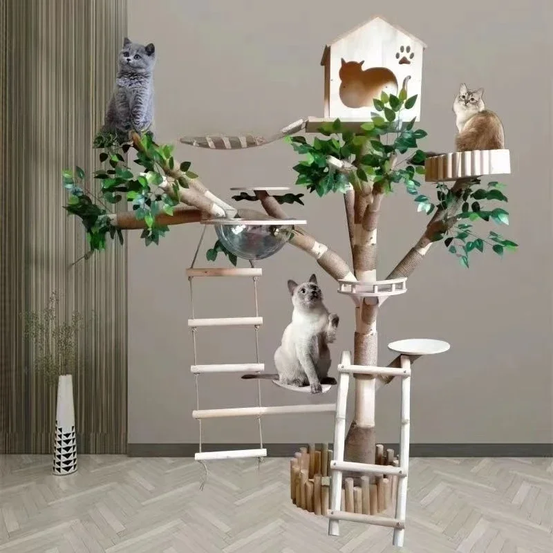 Cat climbing frame nest cat tree solid wood real trunk space capsule durable scratching board Internet celebrity