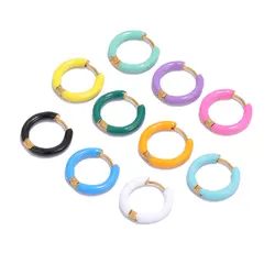 1 Pair Women Fancy Candy Color Enamel Hoop Earrings Sweet Summer Hoop Huggie Earrings Settings Stainless Steel Jewelry Supplies