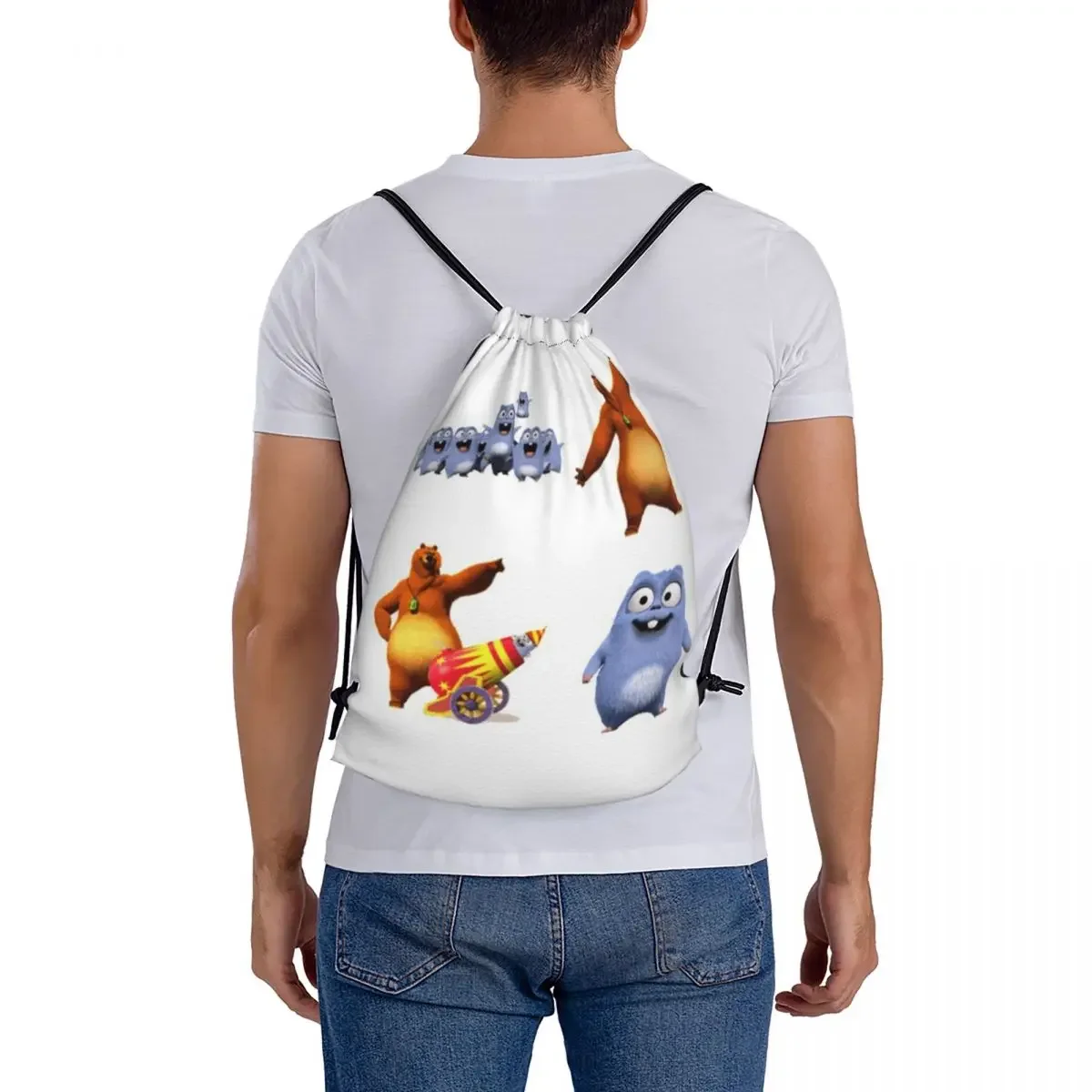 Grizzy And The Lemmings Funny Happy Cute Funny Backpacks Fashion Drawstring Bags Sports Bag Book Bags for Man Woman Students