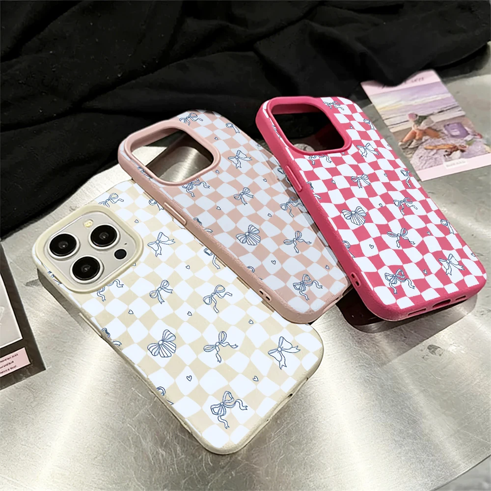 Blaue karierte Schleifen-Handyhülle für iPhone 17 16 15 14 13 12 Pro Max 16 15 14 Plus 17 16 15 14 13 Pro 17Air Silikon-Matt-Cover – Detail 3
