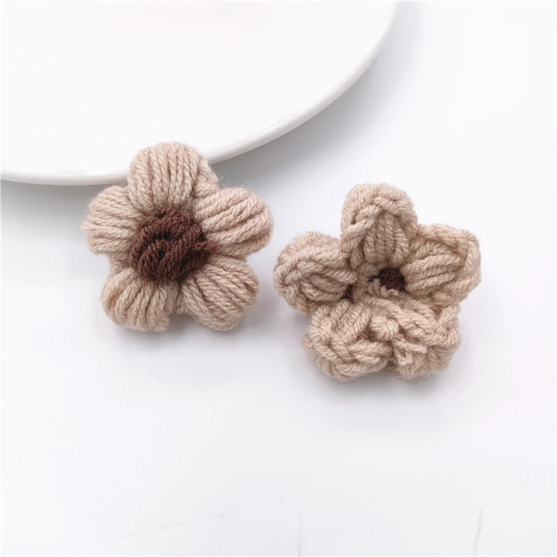 20Pcs 4CM Crochet Flower Applique For DIY Baby Hair Clip Hat Headwear Crafts Patches Decor Ornament Clothing Accessories