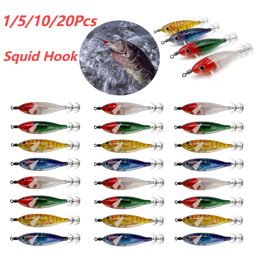 5.7g/8cm Cuttlefish Attracting Lure Double Hook Lifelike Squid Hook Fishing Tackles Luminous Squid Jig Hooks Fishing Accessories