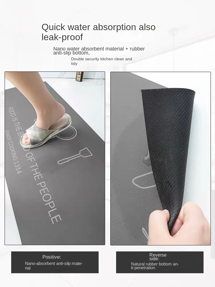 VIKAMA 2pc Simple Kitchen Floor Mat Strip Area Carpet Diatomium Mud Bathroom Super Absorbent Non-Slip Floor Mat Door Mat
