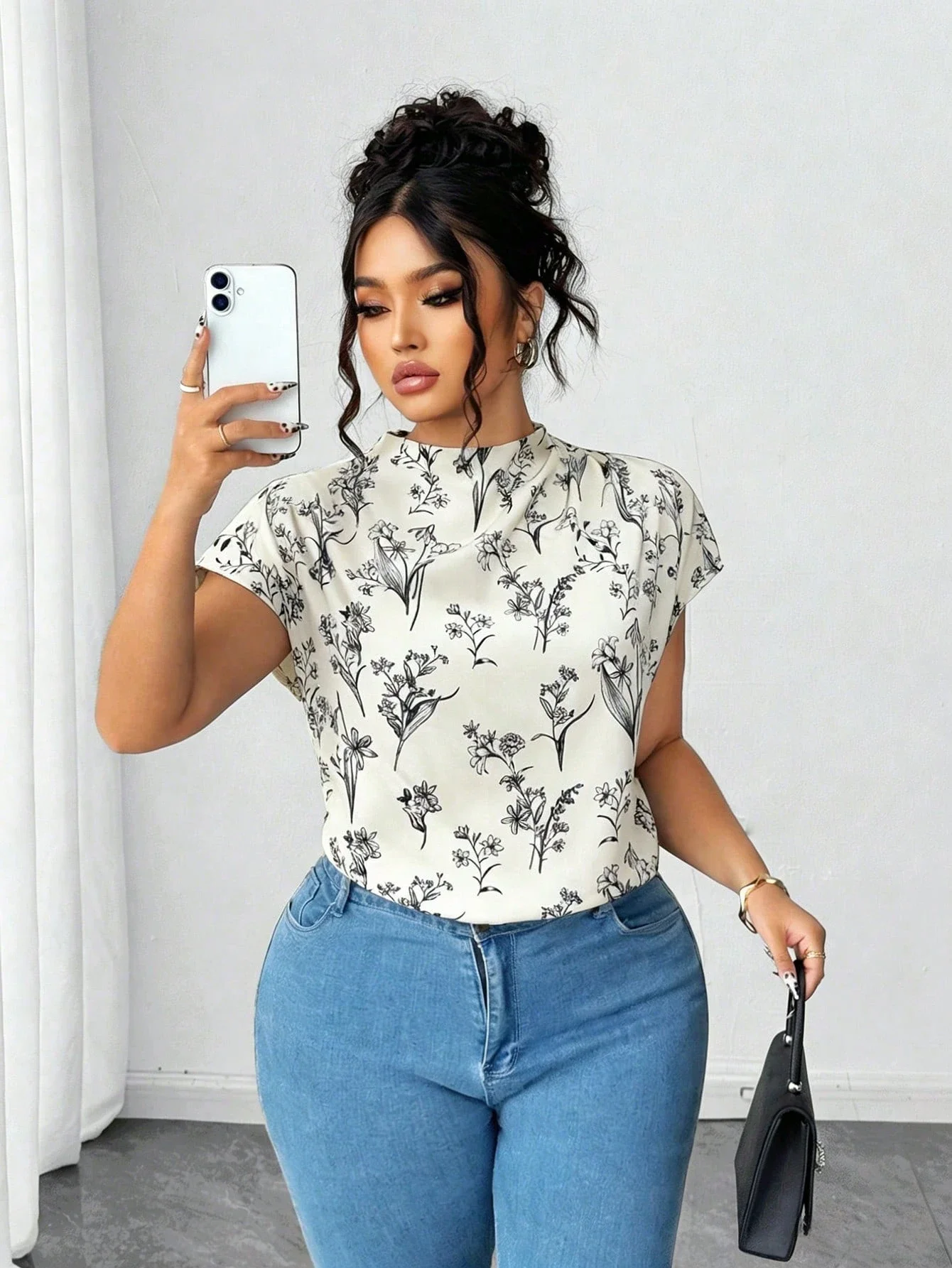 

Женская блузка больших размеров с цветочным принтом, повседневный топ с короткими рукавами, весна-лето