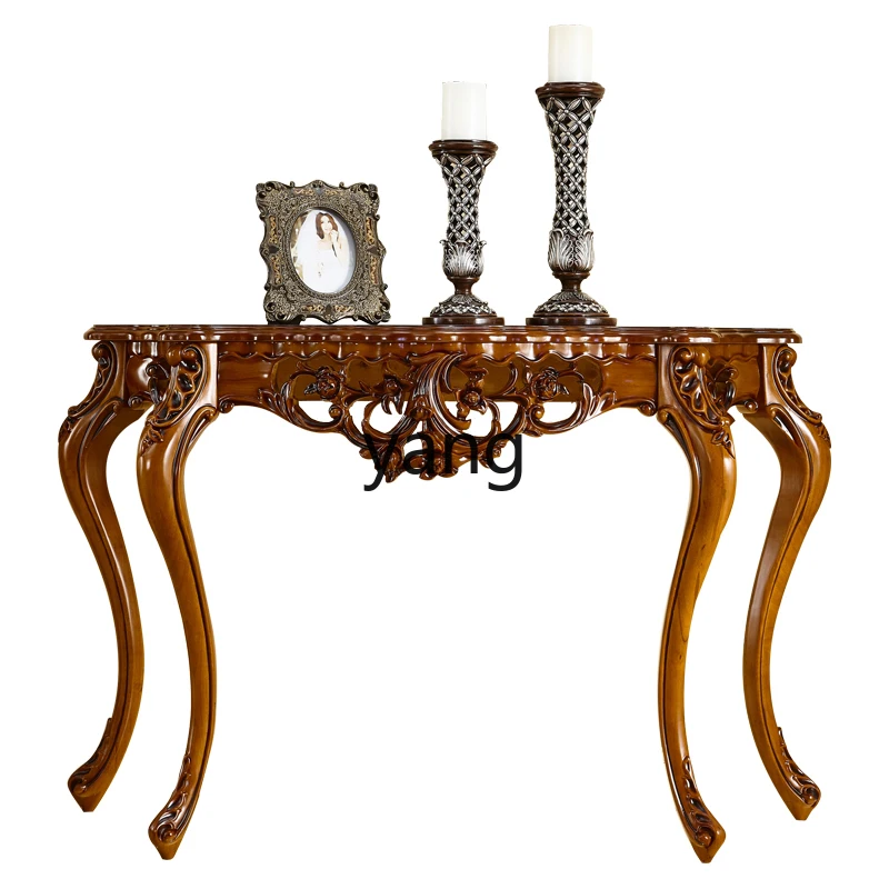 

LH Xuanguan table, solid wood carving flower table, semi-round decorative table
