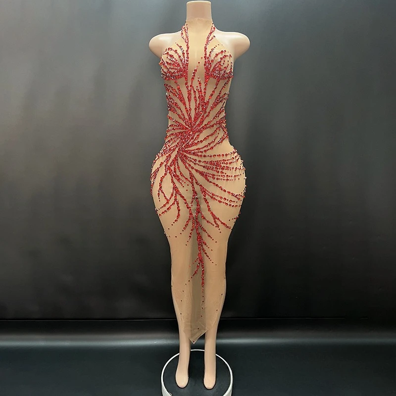 

Shining Crystal Diamond Sexy Mesh Yarn Hip Wrap Birthday High-end Dress Company Annual Meeting Host Evening Party Dresses Luxury