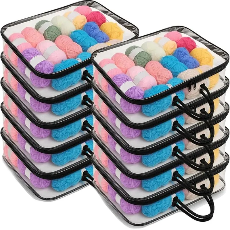 

ABKY-Clear Yarn Storage Bags 10-Pack, 12 X 16 X 4 Inch Inch Bulk Yarn Organizer Tote For Knitting Wool Balls