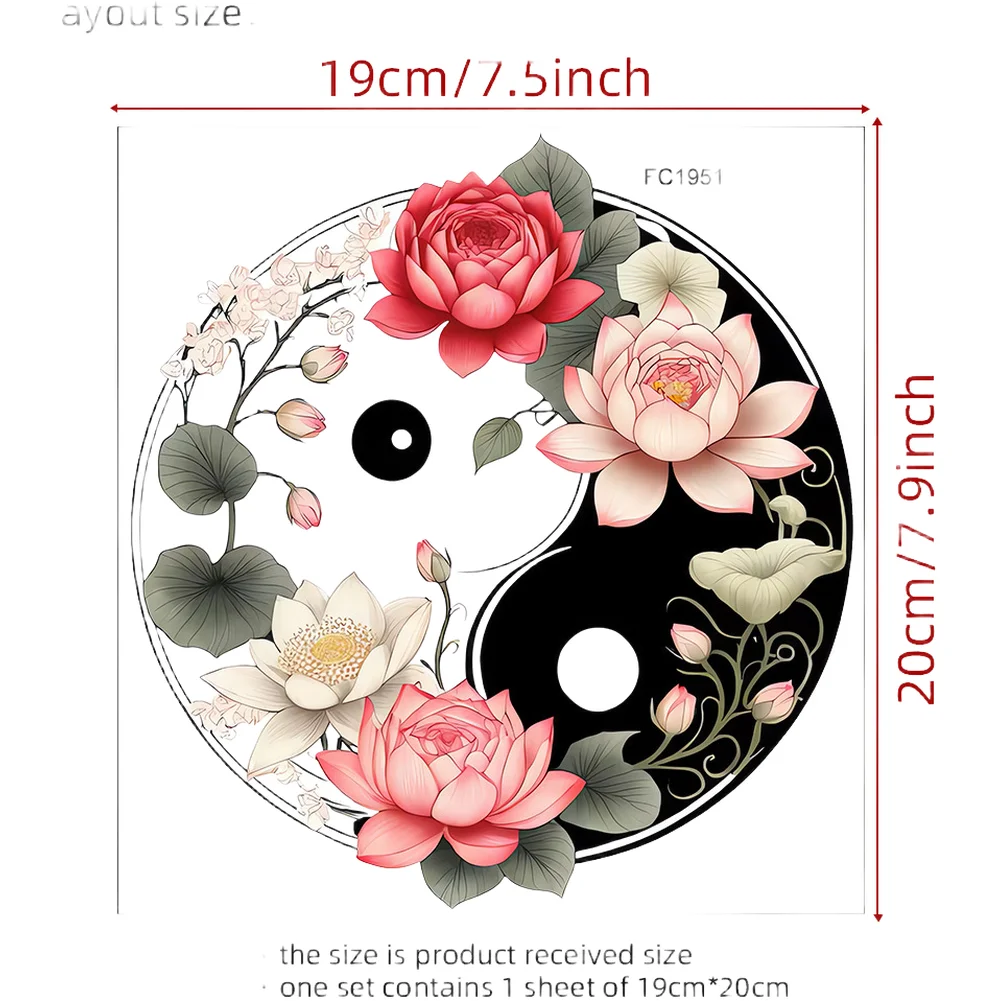 Waterproof PVC Wall Sticker Featuring Yin Yang and Lotus Motif Designed for Dust Resistant and Low Maintenance Decor