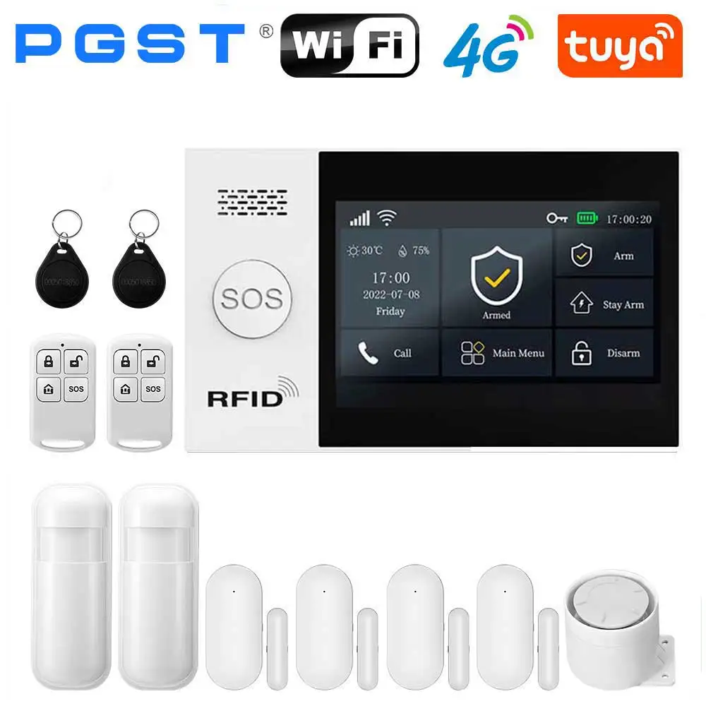 PGST Draadloos Huisbeveiligingssysteem werkt met Tuya GSM 4G WIFI Smart Home 433MHz App-bediening met Alexa
