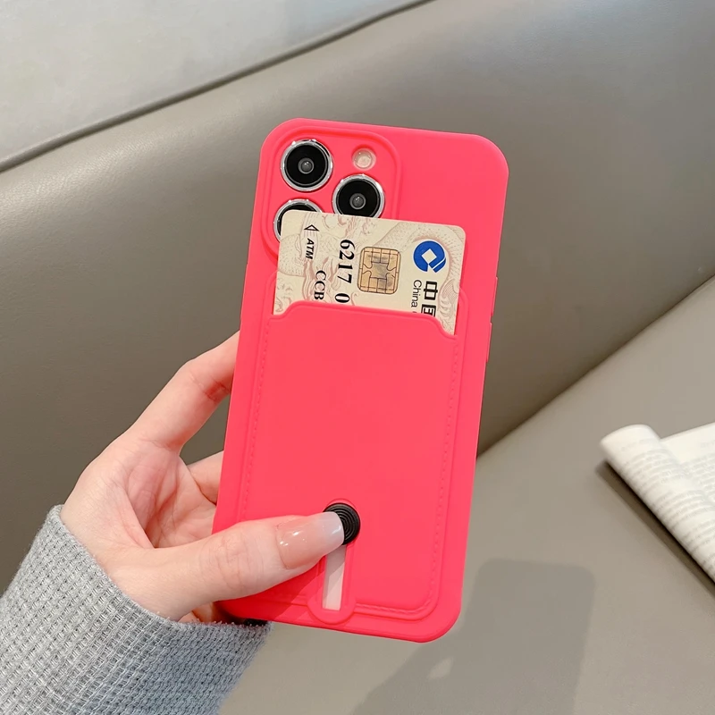 

Liquid Silicone Slide Wallet Card Holder Slot Case For iPhone 13 11 12 14 15 16 Pro Max XS XR 14 Plus Lens Protector Cover Coque