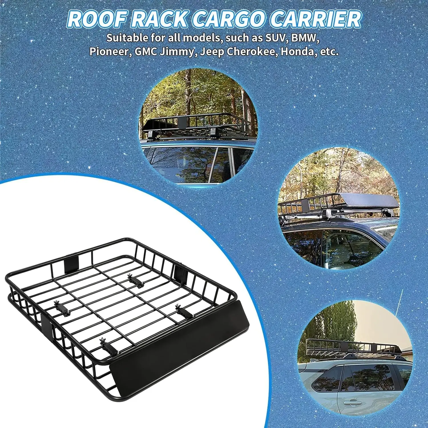 Cesta universal para transporte de carga, 64 "x 38" x 4'', com extensão, aço resistente, carro, suv, armazenamento de bagagem superior