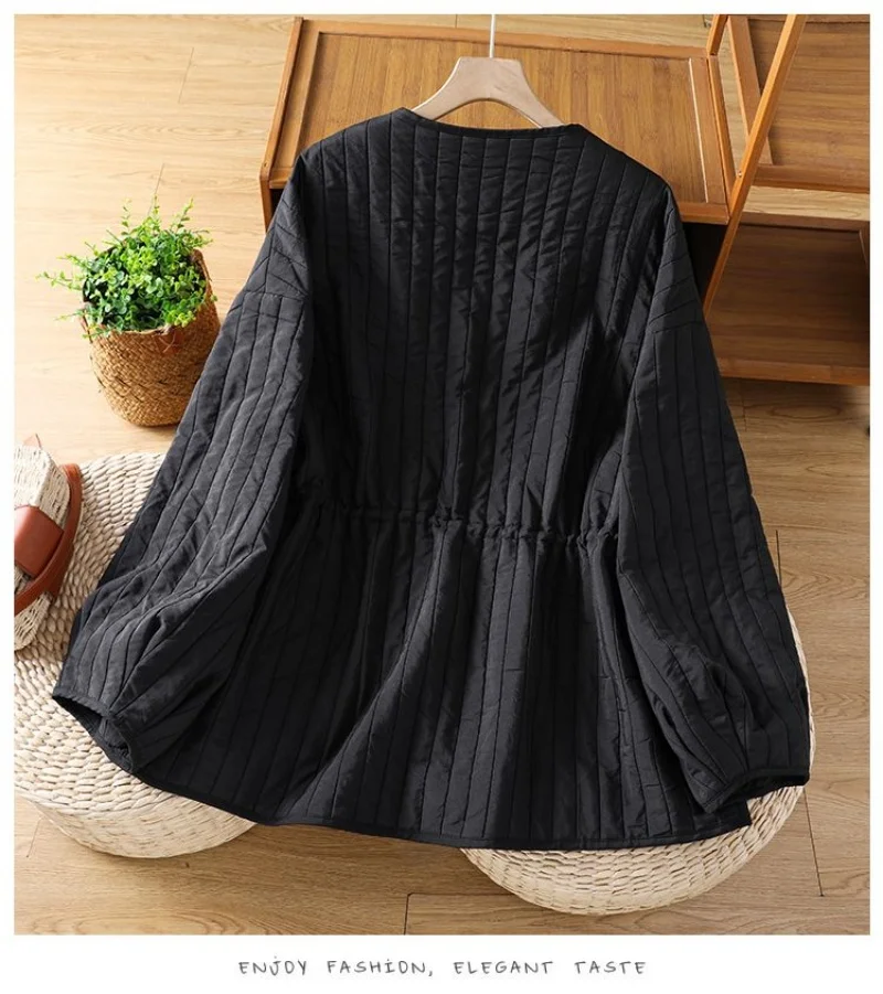Simple Korean Quilted Jacket Warm Cotton Clothing For Women's Autumn Winter Casual Round Neck Lightweight Coat w1489
