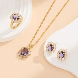 High-end European And American Fashion Round Zircon Necklace Earrings Ring Set Bridal Accessories Wholesale