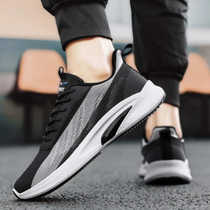 Heren Zomer Hardloopschoenen Anti Slip Ademende Gym Jogging Sneakers Gebreide Veters Casual Walking Flats Tenis Masculino