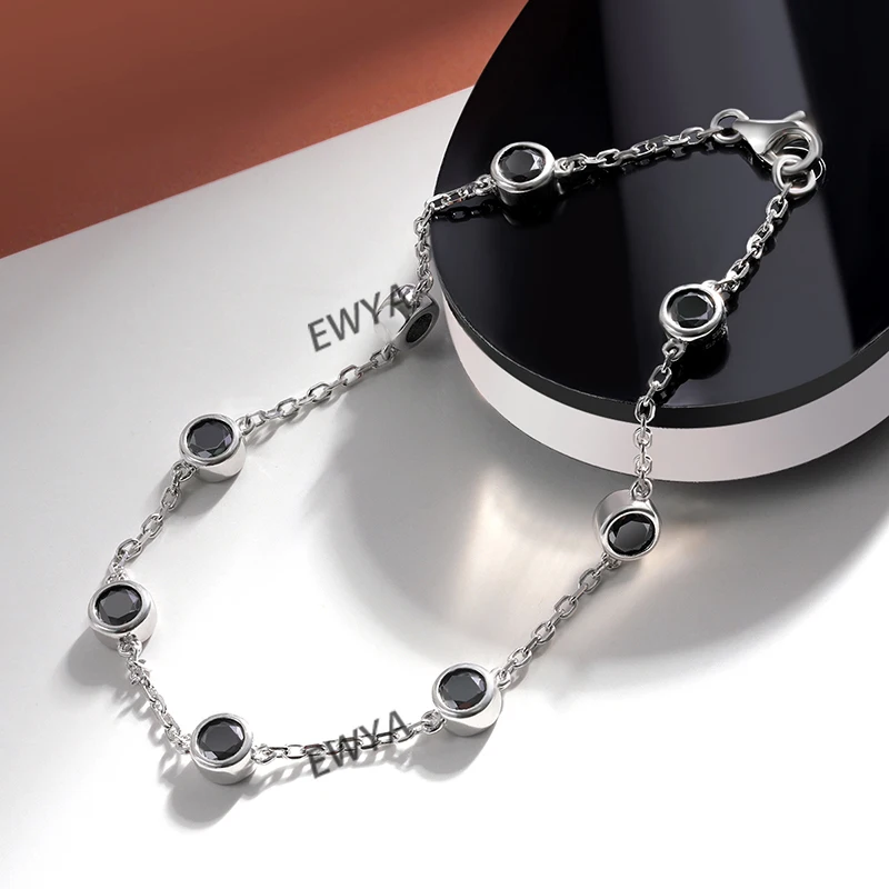 EWYA Full 4mm 0.3CT D Color Black Moissanite Tennis bracciale per donna S925 argento placcato 18K All Diamond Hand Link bracciali