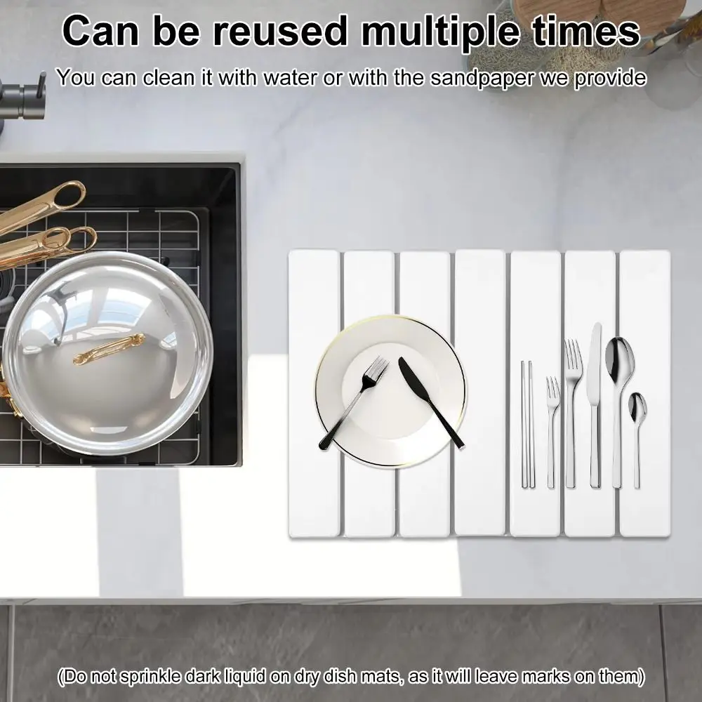 

New Foldable Stone Dish Drying Mat Nonslip Reusable Stone Drying Pad 40*30cm Dish Drainer Mat Home Kitchen