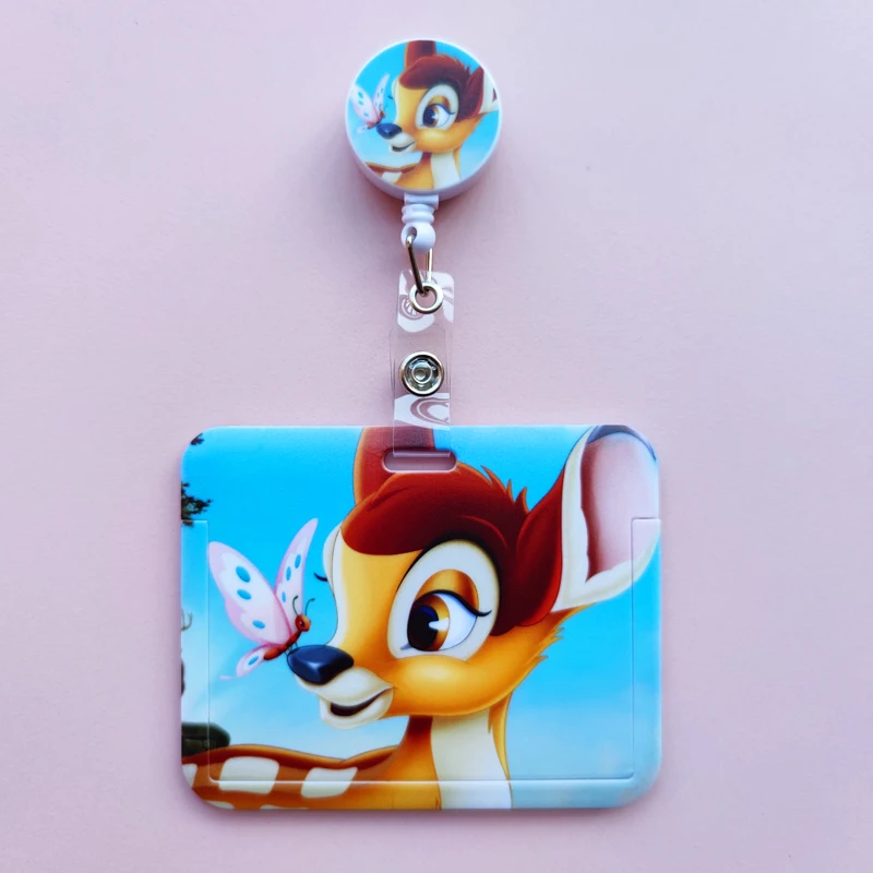 Disney Bambi Card Holder Lanyards Girls Neck Strap Credit Card Case Boys ID Badge Holder Credentials Retractable Clip for Women