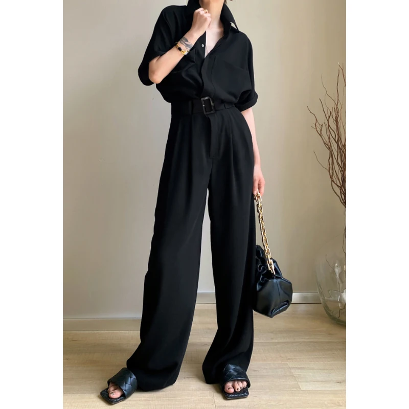 

Ele Bla длинные брюки комбинезон комплект женский летний модный свободный утягивающий ор Све цельный костюм с высокой талией