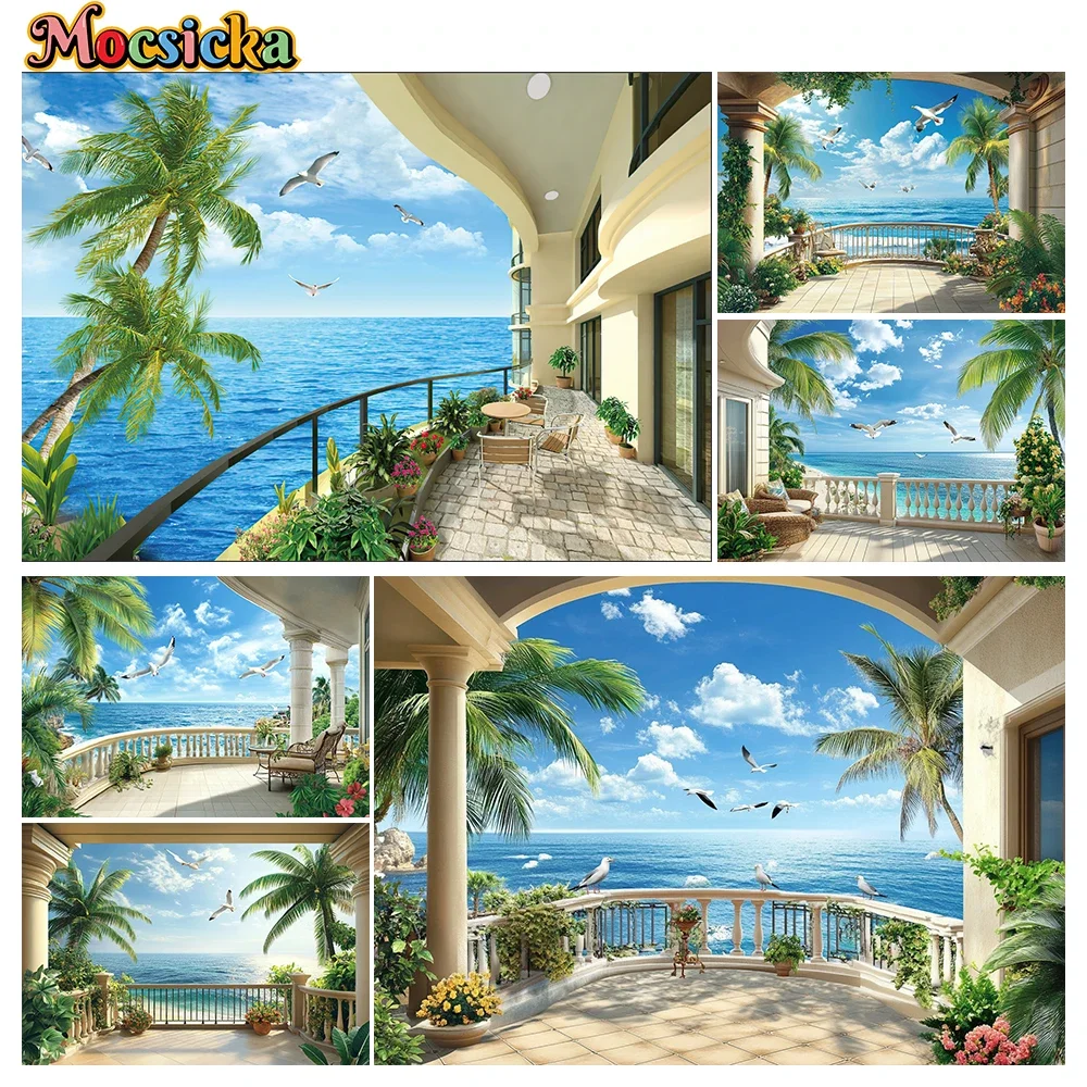 

Mocsicka Summer Photography background Custom Baby Shower Backdrop Castle Hawaii Beach Surf Backdrop Happy Birthday Party Decor