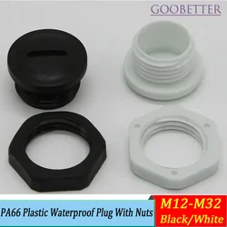 Nylon PA66 Waterproof Plug M12-M32 Metric Thread with Nuts Electrical Connector Protection, Black Plastic Fastener Sealing Cap