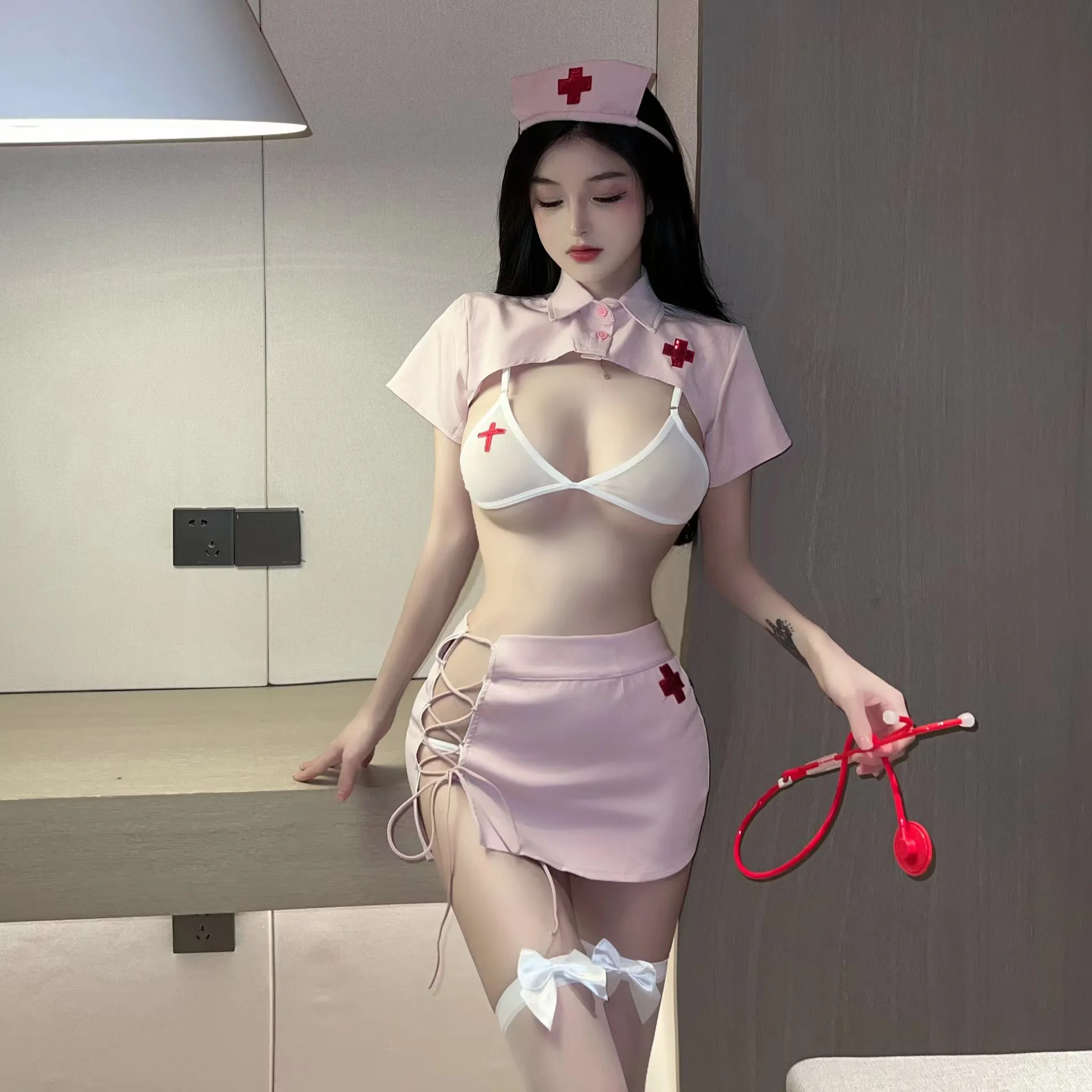 Women Cospley Sexy Lingerie Role-playing Nurse Costumes Transparent Short Dress Erotic Open Clothes Costumes Sheer Outfits Dress