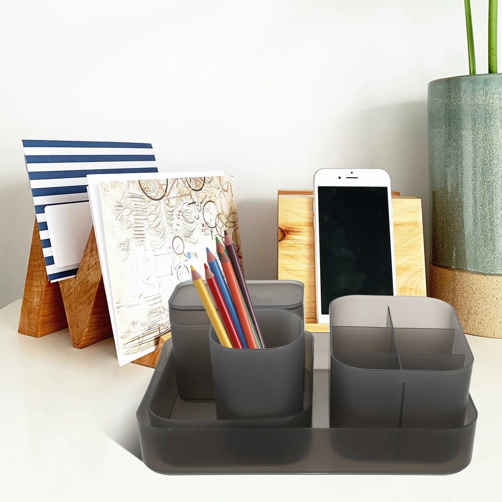 

5 Pieces Desktop Storage Organizer Plastic Nail Brush Holder Nail Polish Pen Brush Storage Container for Makeup Office