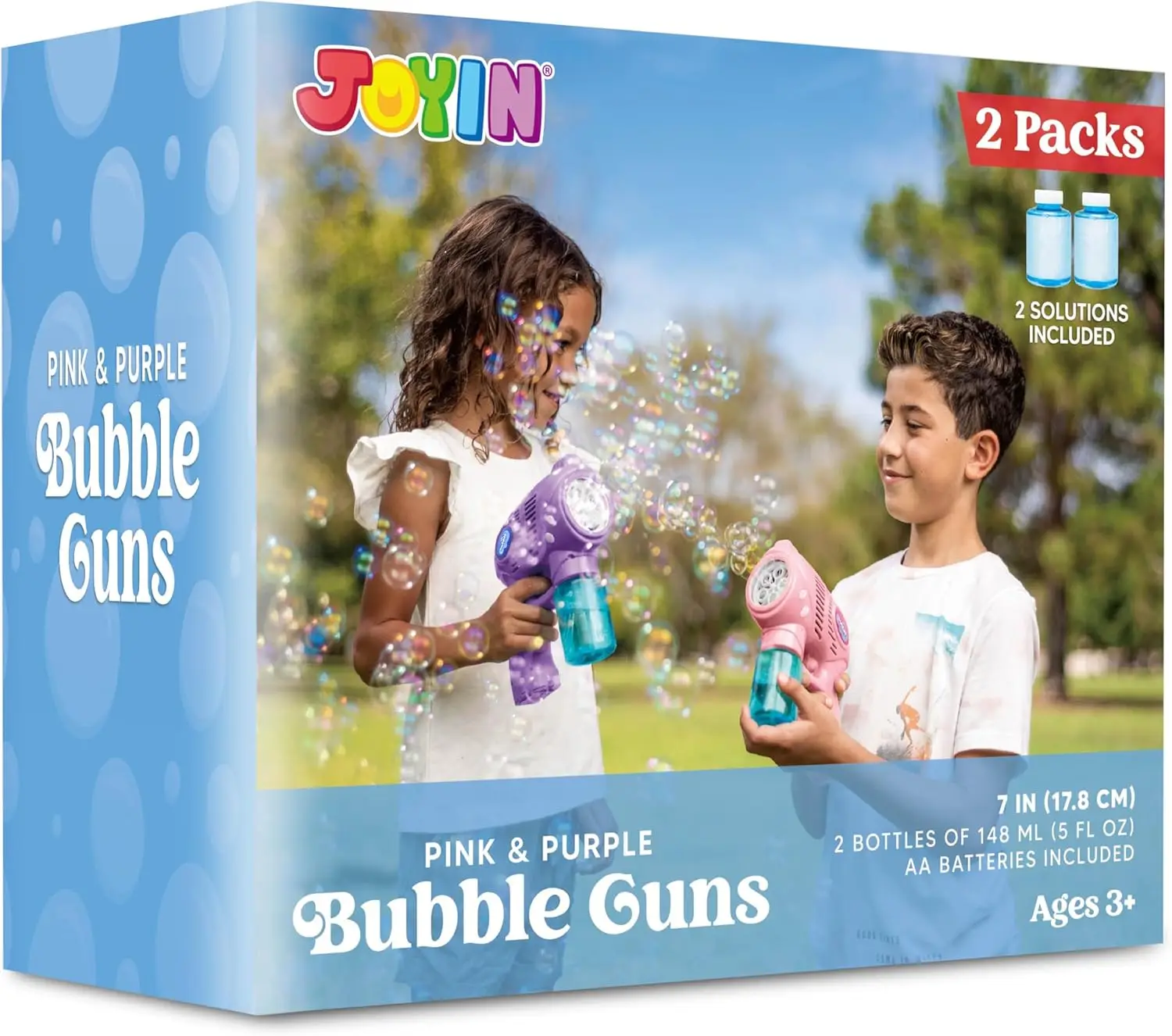 JOYFY 2 Bubble Guns met 2 flessen Navuloplossing Bubble Machine Gun voor kinderen Zomerfeest Buiten Activiteit Verjaardagscadeau