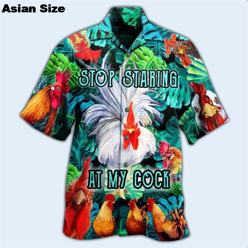 2025 Newest Breathable 3D Printed Trendy Cool Fashion Chicken Shirts Beach Hawaiian Tops Short Sleeves Summer Men's Tee Blouses
