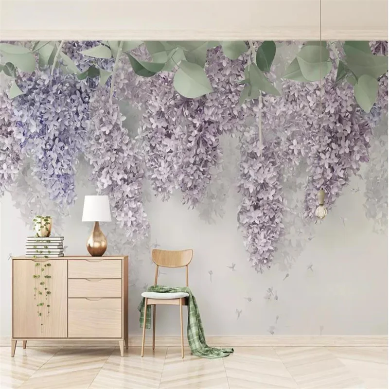 

Customize Wall papers Home Decor Wisteria flower Living Room Wallpaper For Bedroom TV Background Papel De Parede 3D Wallpaper