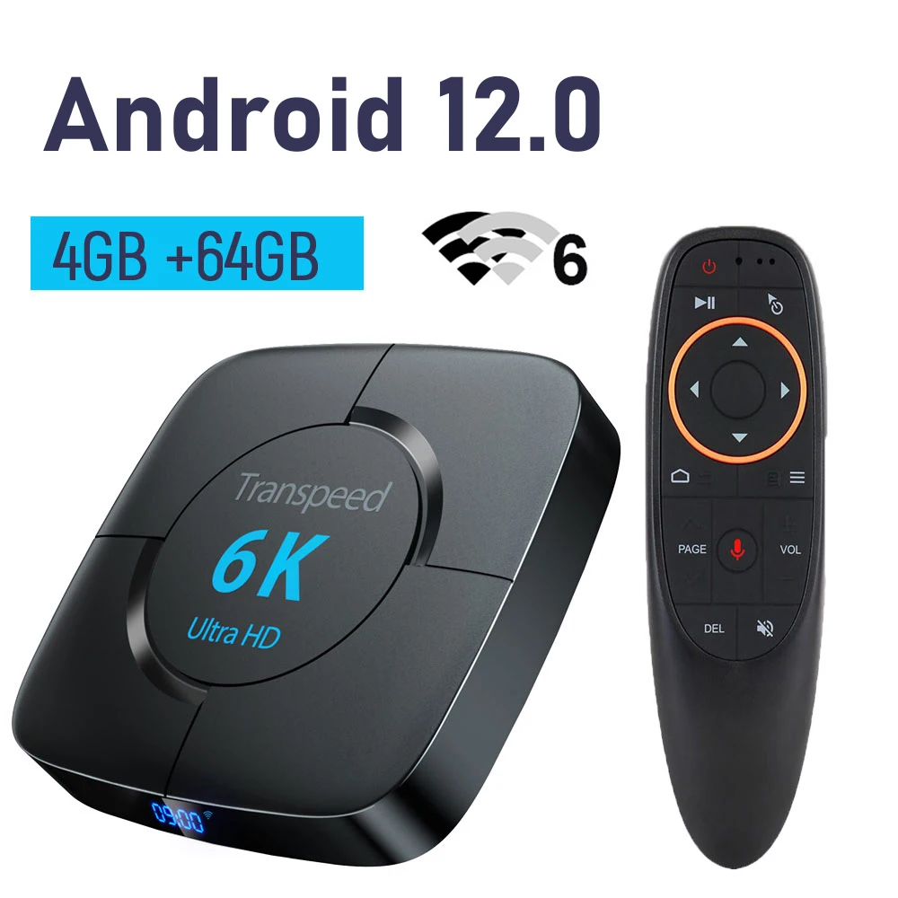 Transpeed Android 12.0 TV Box Voice Assistant 6K 3D Wifi6 2.4G&5.8G 4GB RAM 32G 64G Media player Very Fast Box Top Box