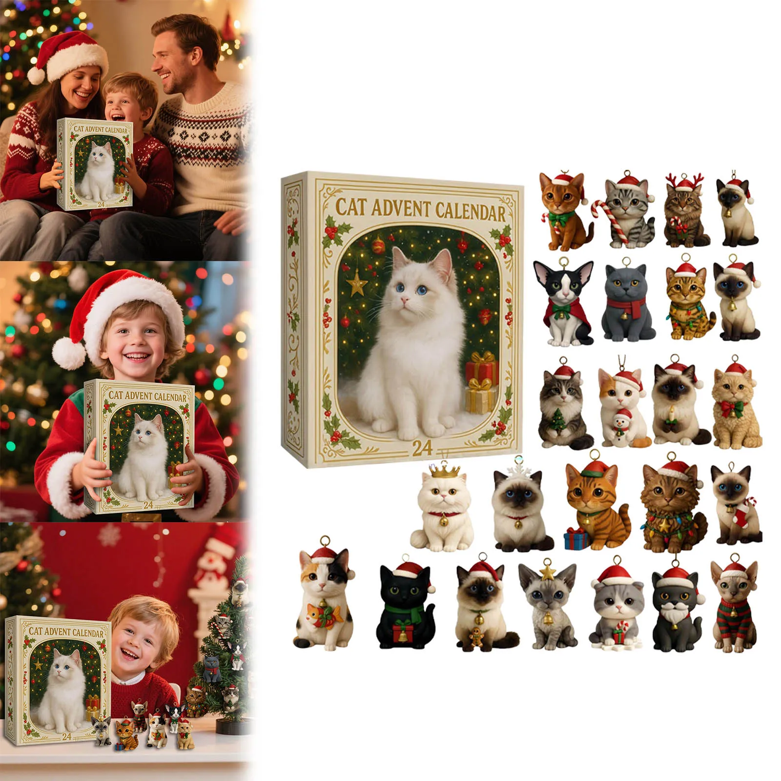 Hot Toys Calendario dell'Avvento per gli amanti dei gatti di Natale 2025 contenente 24 bambole adatte a vari giorni fino alla conto alla rovescia di Natale per i bambini