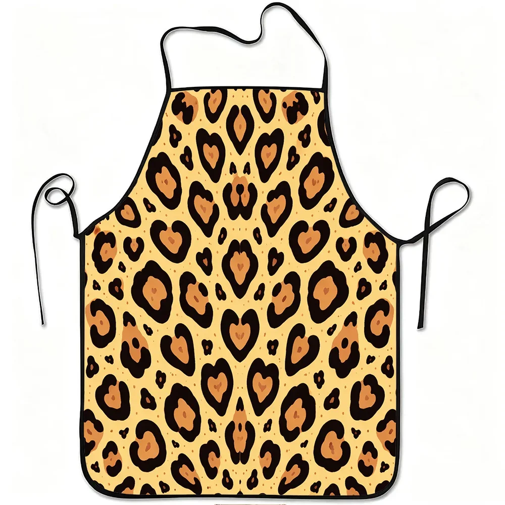 1pc Leopard Heart Print Apron Durable And Easy To Clean Adjustable Waistband Polyester Material For Kitchen Cooking Gardeni