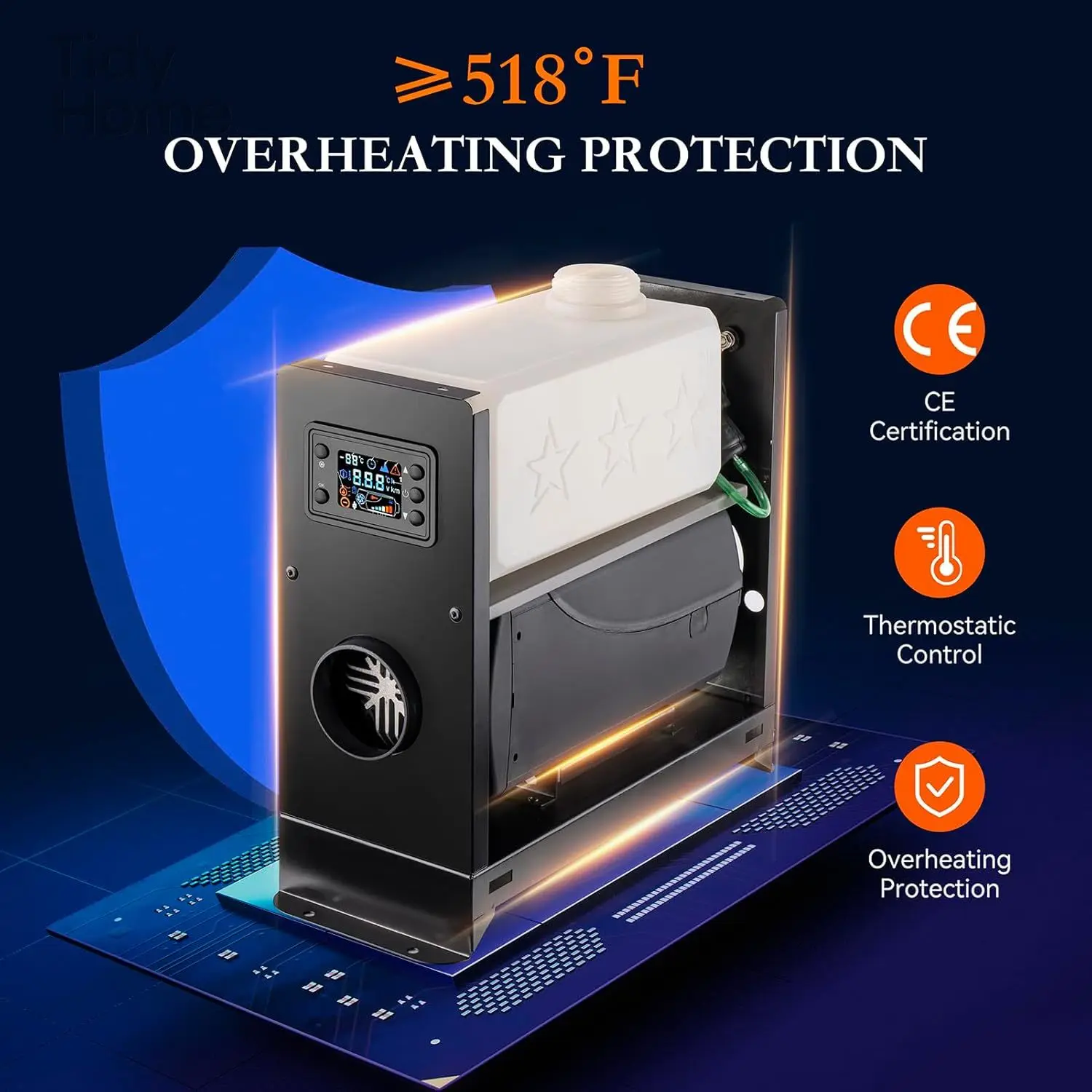 Portable Car Diesel Air Heater with Muffler, LCD Monitor, Remote Control, Fast Heating for Campers Truck Trailer RV Boat Garage