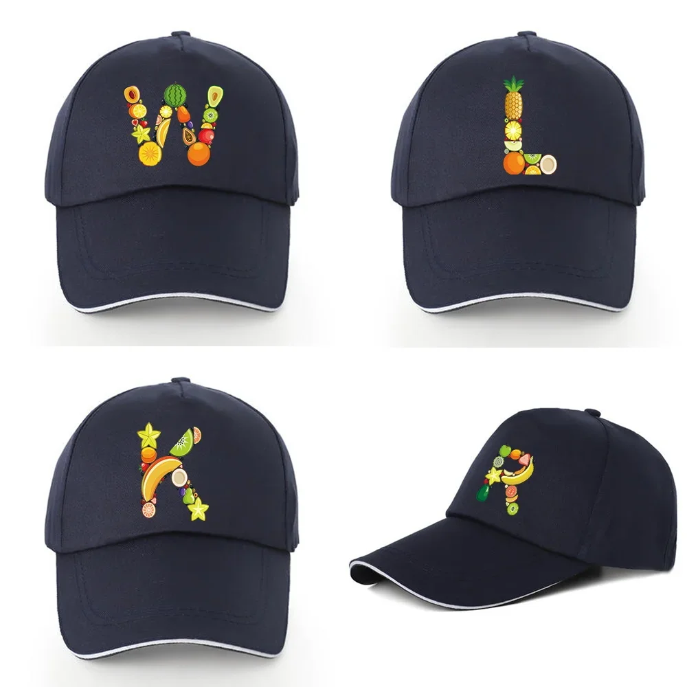 Men Casual Baseball Caps Women UV-proof Visors Hats Adjustable Dad Cap Fruit Letter Print Pure Cotton Back Buckle Hat Wholesale