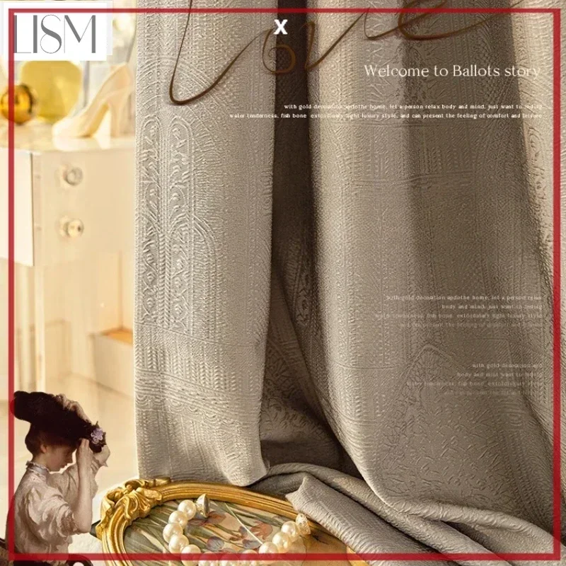 French Relief Embroidered Luxury Curtains For Living Room Bedroom Dining Window Blackout Custom Size Decor White Tulle Thick