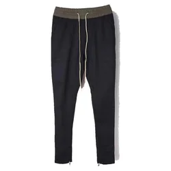 High Street Inner Side Zippered Leg Opening Men Slim Casual Pants Elastic Waist POP Star Same Style Streetwear