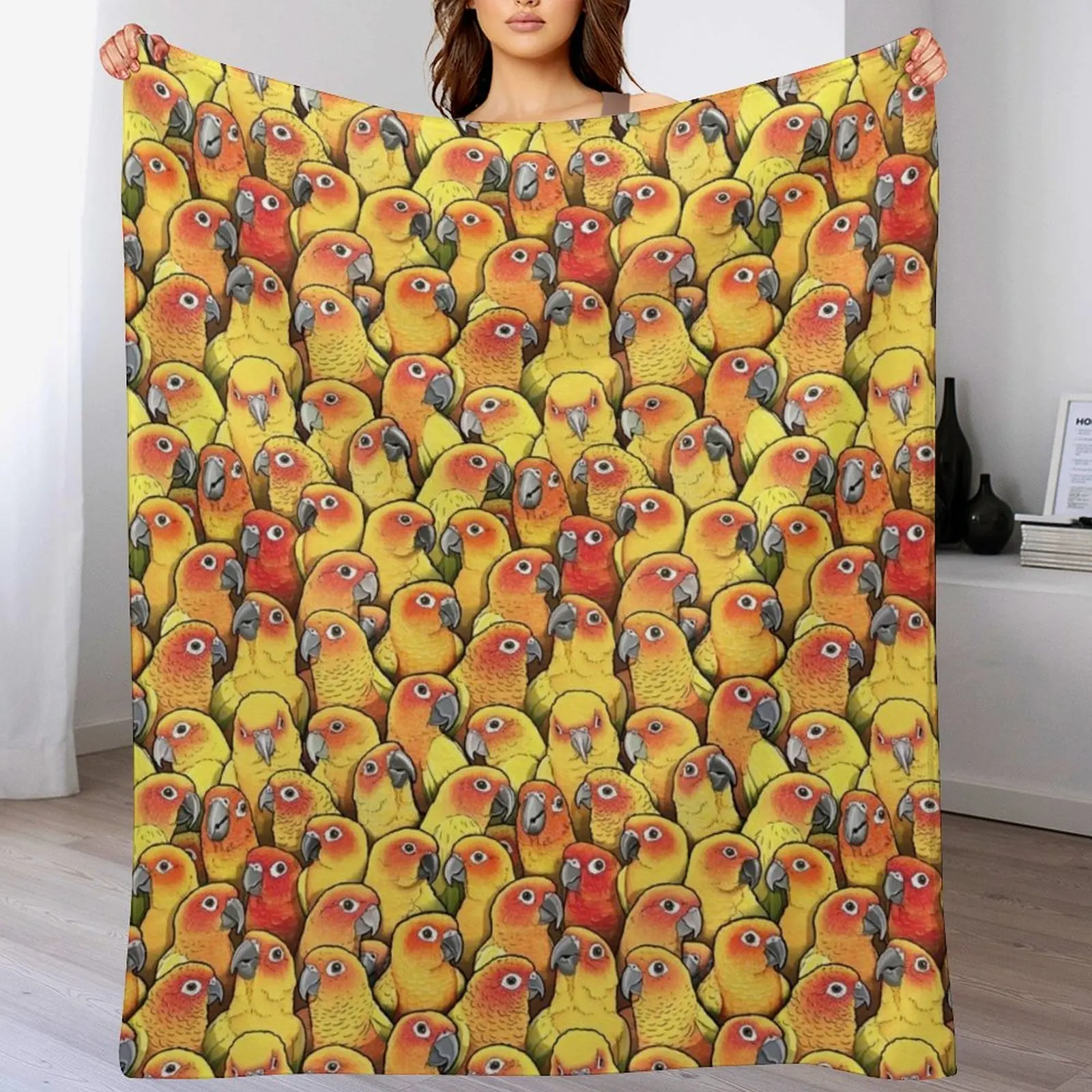 Sun Conures Throw Blanket Warm Soft Plush Plaid Blankets