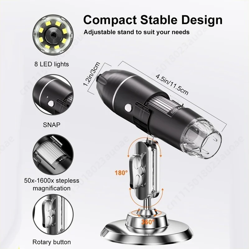 1600X Digital Microscope, Portable Electronic Magnifier for Mobile Phone Repair, Compatible with Android & iOS