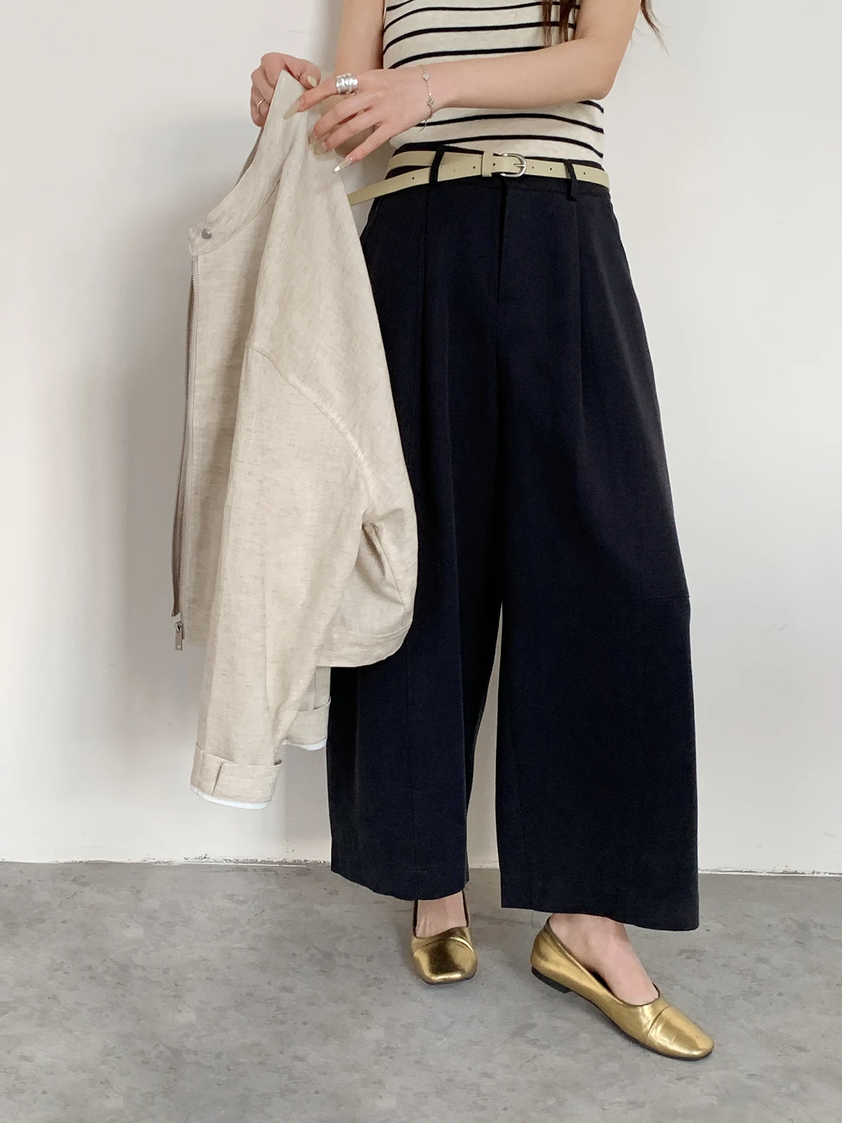 

Weekend Casual High Waist Wide Leg Pants Korean Style Nine Points Loose Draping Women's Jeans Spring Summer Slimming Trousers