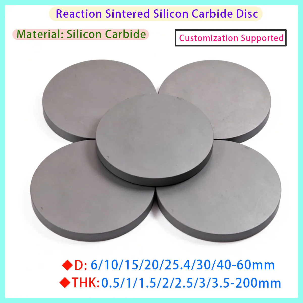 RBSiC Recrystallized SiC Ceramic Plate, Round Square Strip Bulletproof Silicon Carbide Wafer